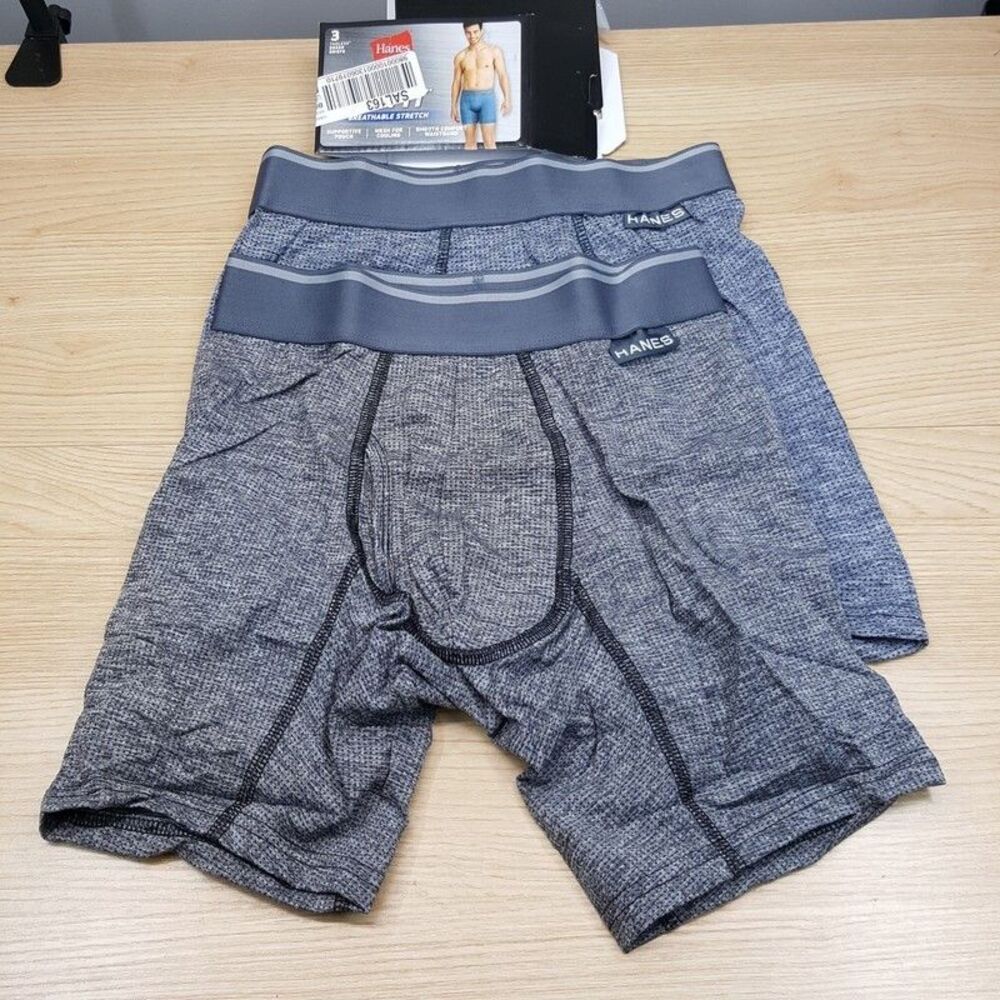 HANES Boxer Briefs Mens Small Grey 2-Pack Breathable Comfort Flex Fit Stretch